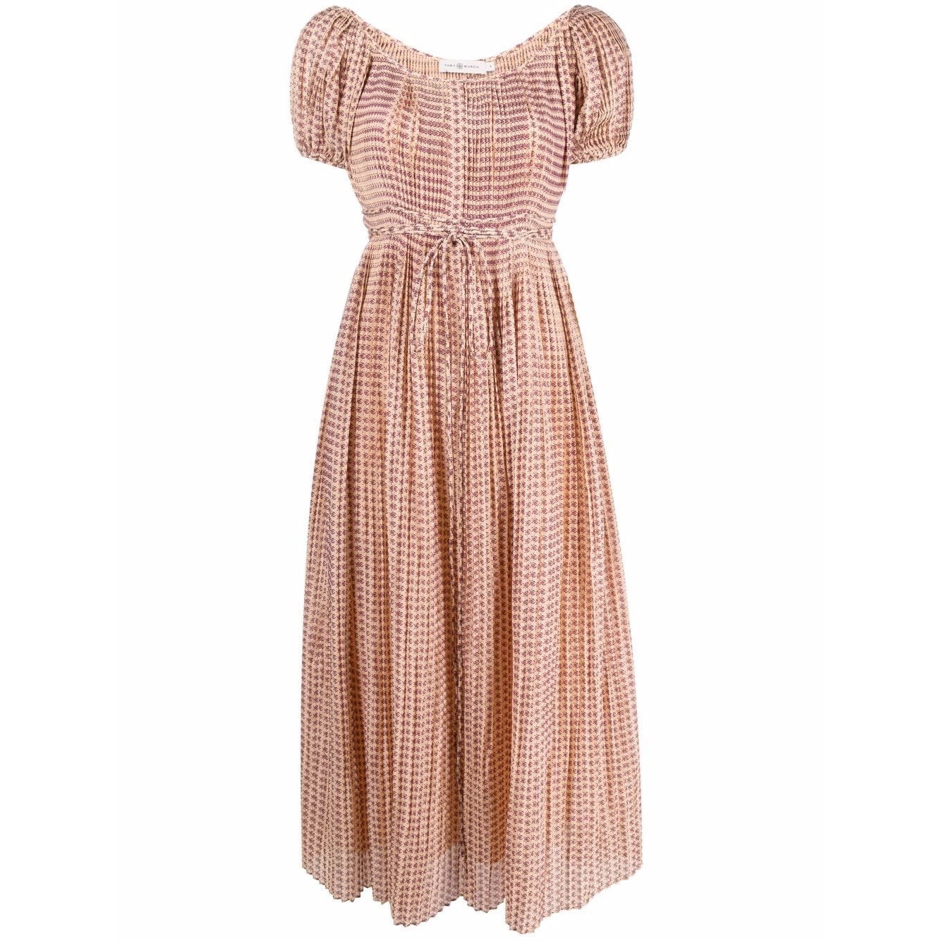 Tory Burch Floral Pleated Puff Sleeve Maxi Dress With Slip Peach Purple Size 6